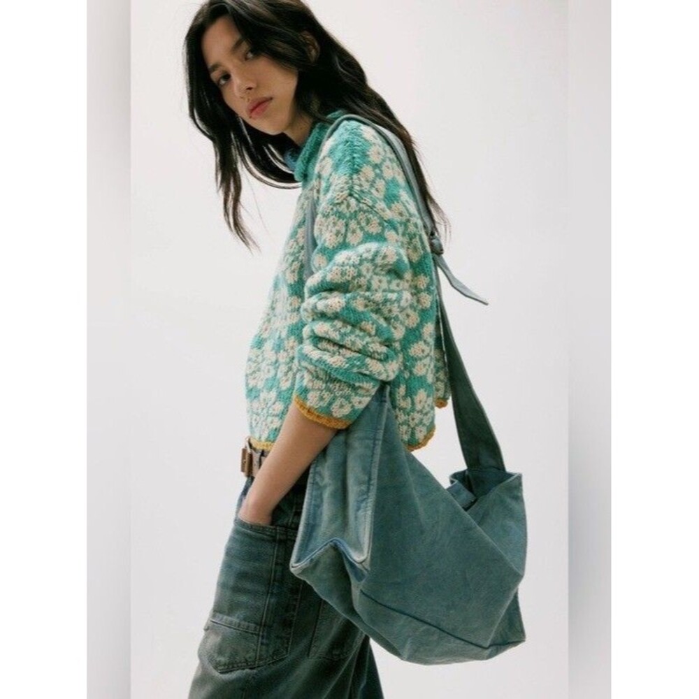 Free People Camp Crush Sling Bag Adjustable Strap Cotton Blue OS 289739 - Picture 4 of 10